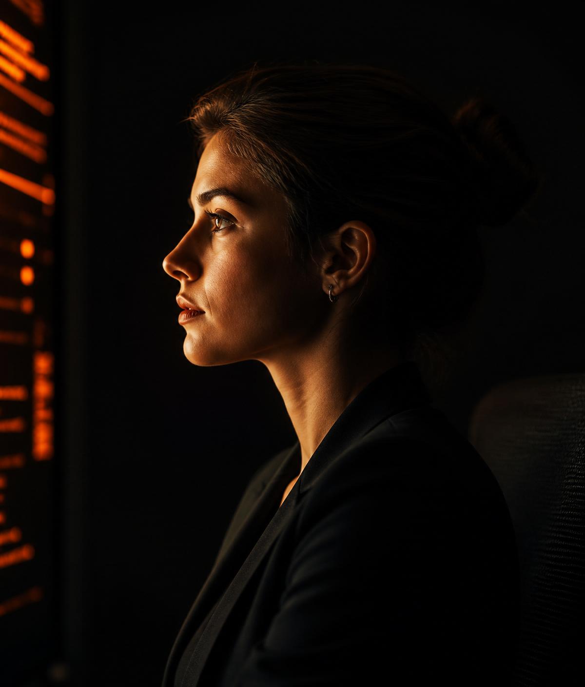 Retrato editorial iluminado en naranja